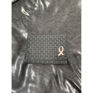 Womens Black Pink Ribbon Breast Cancer Awareness Trifold Wallet Clutch‎ Coin